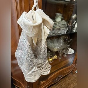 Z Gallerie Ivory Velvet Silver Beaded Sequin Christmas Stockings Set of 2